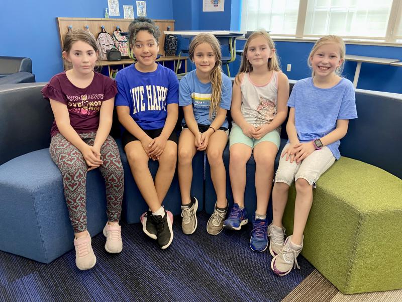 Milton Elementary team The Fossilizers (l-r) Ayla Schulyer-Koltuk, Gabriella Mansfield, Robin Rion Starr, Haley Yeich and Lorelei Schlegel are preparing for the Odyssey of the Mind world competition in Iowa. ELLEN DRISCOLL PHOTO
